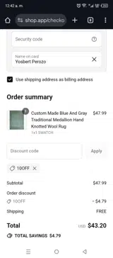10OFF coupon verification screenshot
