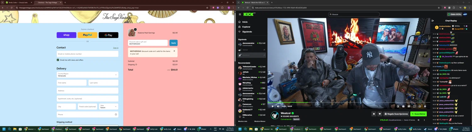The Sage Vintage discount code screenshot showing code MOTHERSDAY applied at The Sage Vintage checkout page. Uploaded by SimplyCodes community member RoyalSentinel4577 on Nov 20, 2025