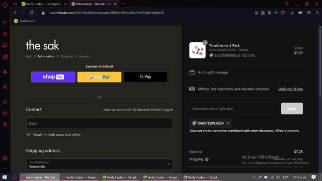 The Sak checkout page showing The Sak promo code box | Screenshot taken by SimplyCodes community member on May 3, 2024