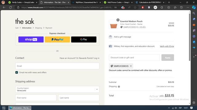 The Sak checkout page showing The Sak promo code box | Screenshot taken by SimplyCodes community member on Jun 4, 2024