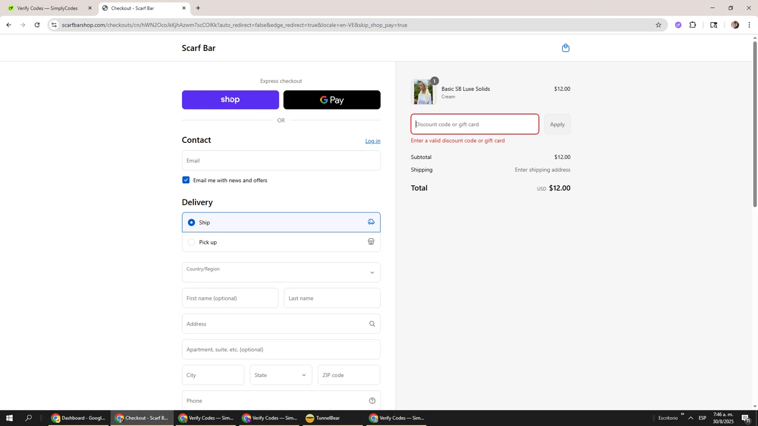 The Scarf Bar promo code screenshot showing code FINALSALE applied at The Scarf Bar checkout page. Uploaded by SimplyCodes community member Levi_Ackerman on Aug 30, 2025