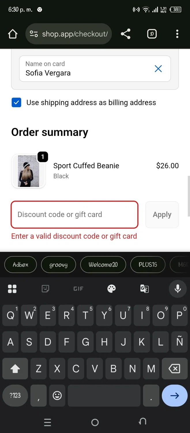 The Scarf Bar promo code screenshot showing code WINTER20 applied at The Scarf Bar checkout page. Uploaded by SimplyCodes community member Pipina on Nov 8, 2025