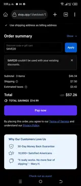 SAVE20 coupon verification screenshot