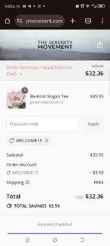 welcome15 coupon verification screenshot