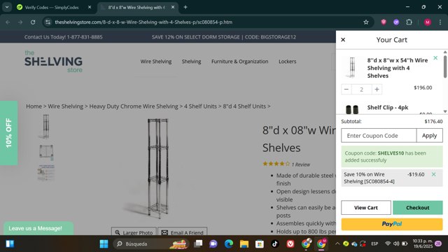 The Shelving Store checkout page showing The Shelving Store coupon code box | Screenshot taken by SimplyCodes community member on Jun 20, 2025