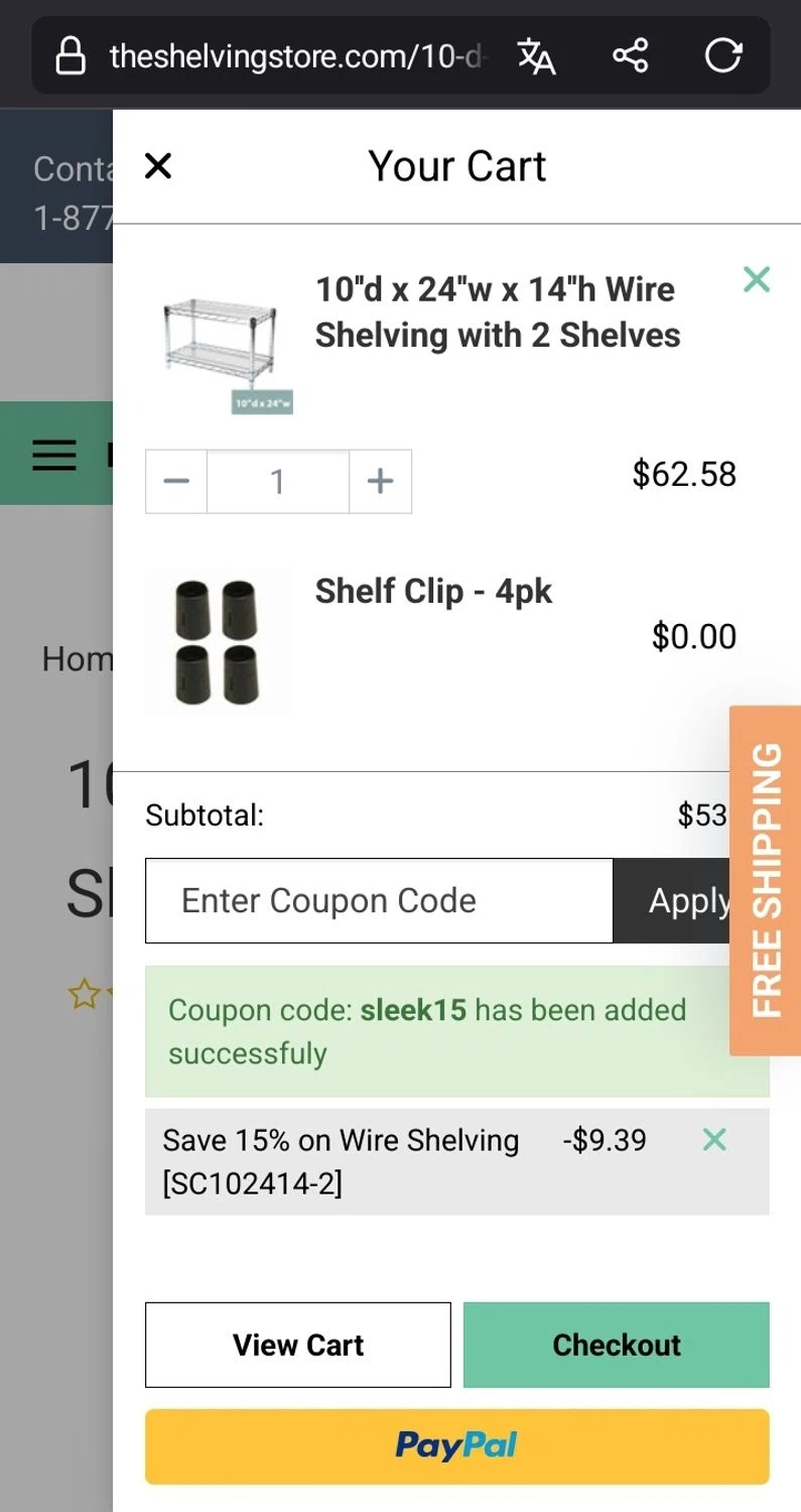 where to use The Shelving Store promo code box