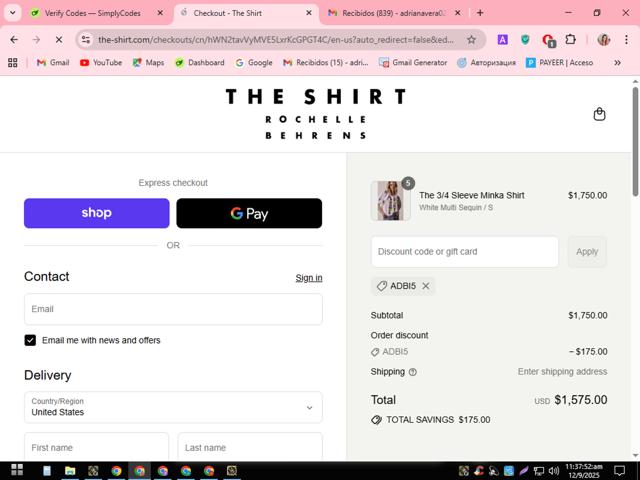 The Shirt checkout page showing The Shirt promo code box | Screenshot taken by SimplyCodes community member on Sep 12, 2025