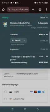 AMY20 coupon verification screenshot