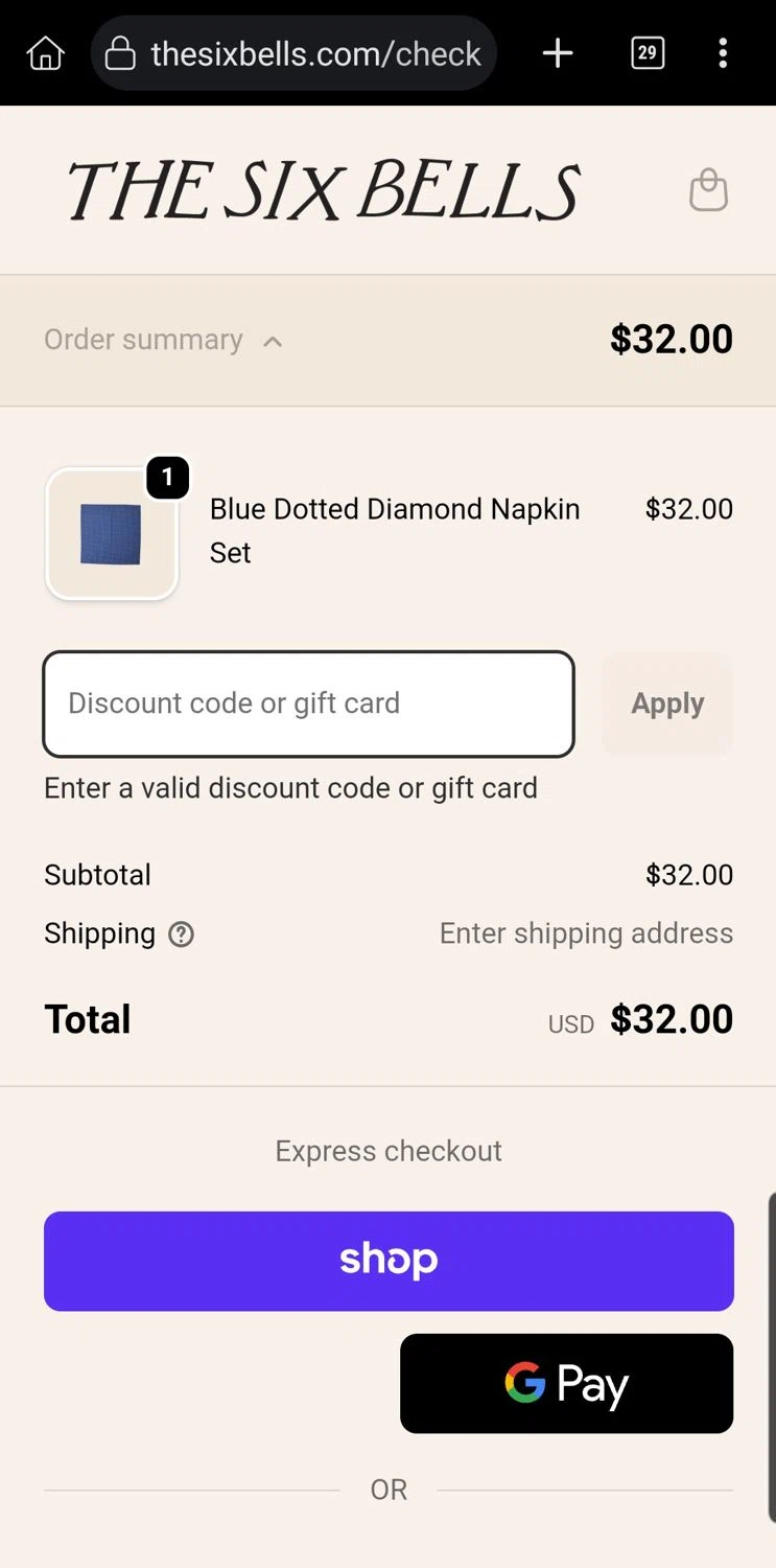 The Six Bells promo code screenshot showing code ADD11221 applied at The Six Bells checkout page. Uploaded by SimplyCodes community member Carloslvz on Nov 1, 2025