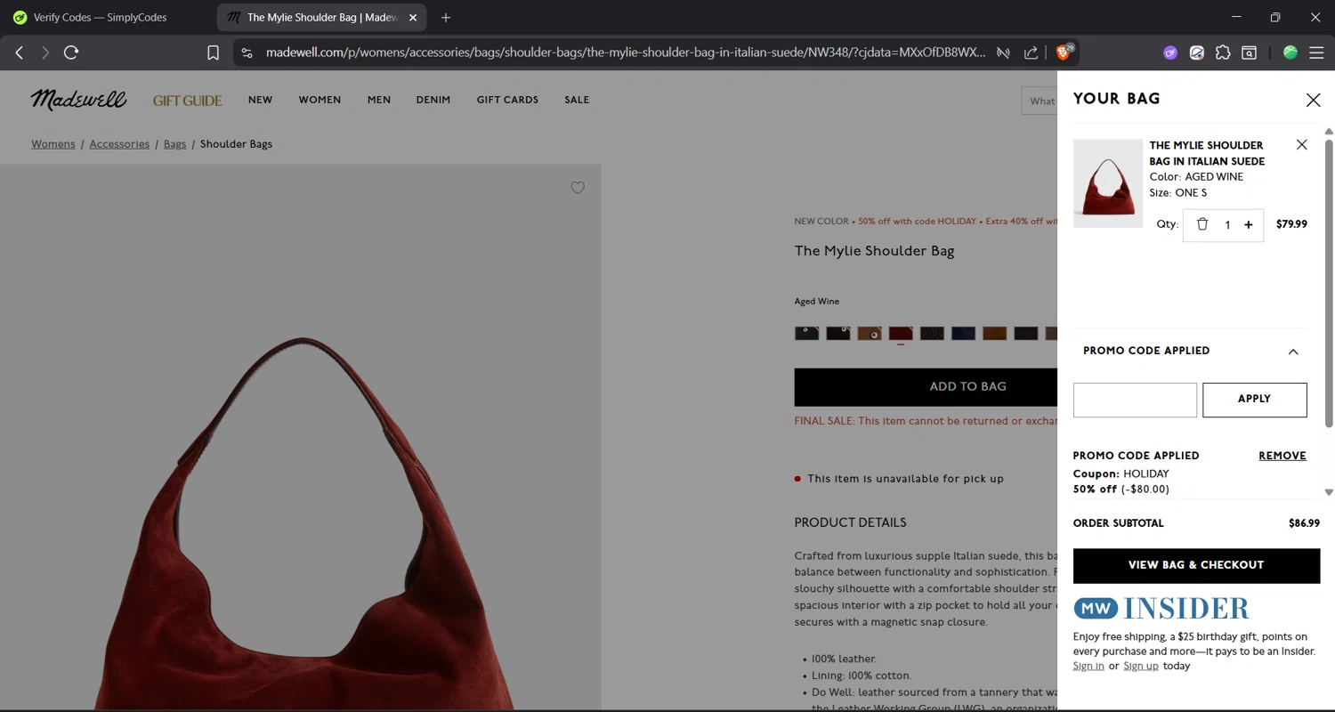 TheSkimm promo code screenshot showing code HOLIDAY applied at TheSkimm checkout page. Uploaded by SimplyCodes community member Focus_123 on Dec 18, 2025