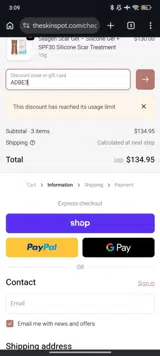 The Skin Spot coupon verification screenshot