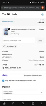TUESDAY10 coupon verification screenshot