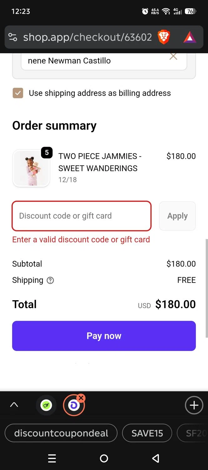 The Sleepy Sloth discount code screenshot showing code TSSTWINS applied at The Sleepy Sloth checkout page. Uploaded by SimplyCodes community member DiscountLion3937 on Oct 31, 2025