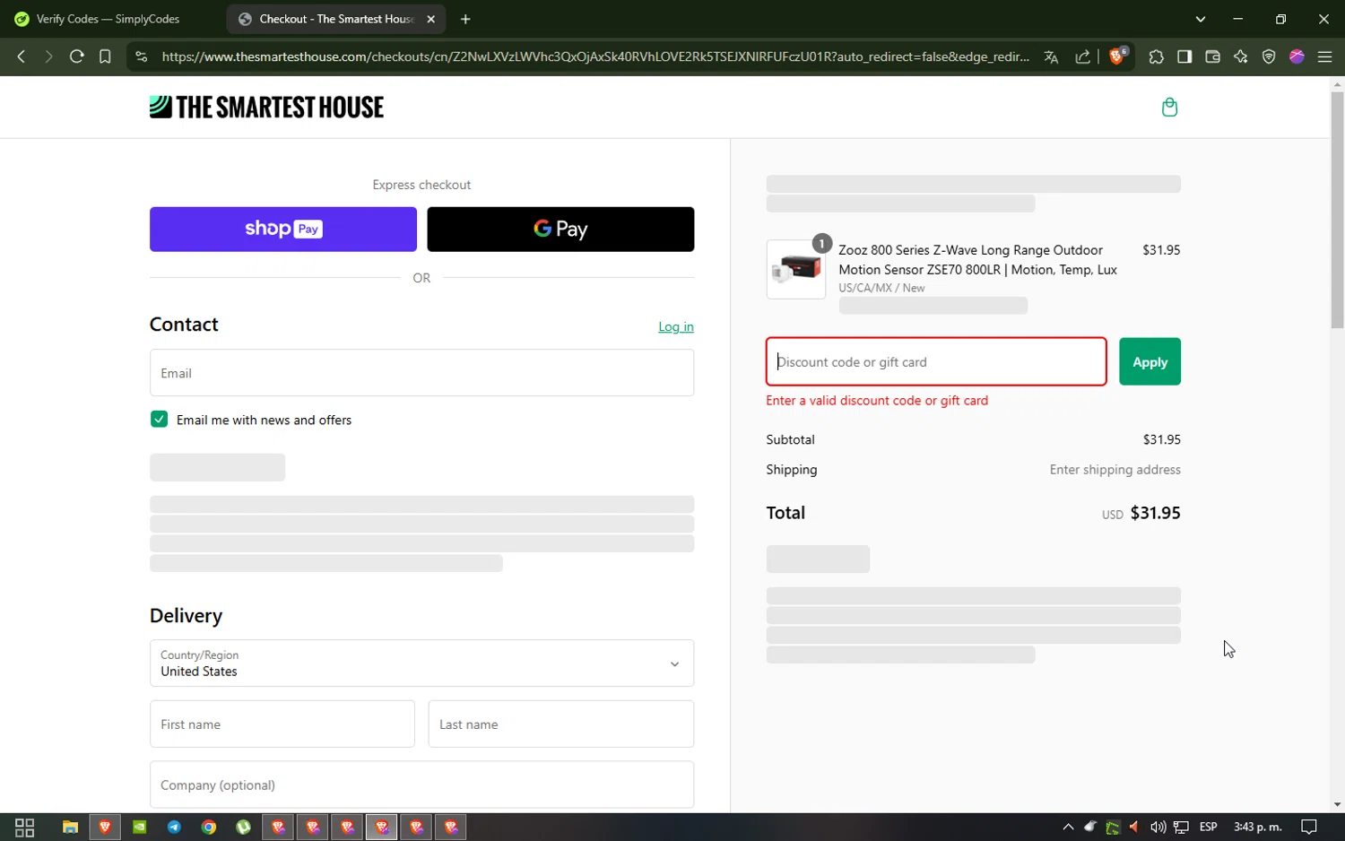 The Smartest House discount code screenshot showing code REALDEAL applied at The Smartest House checkout page. Uploaded by SimplyCodes community member lisethchirino on Feb 27, 2025