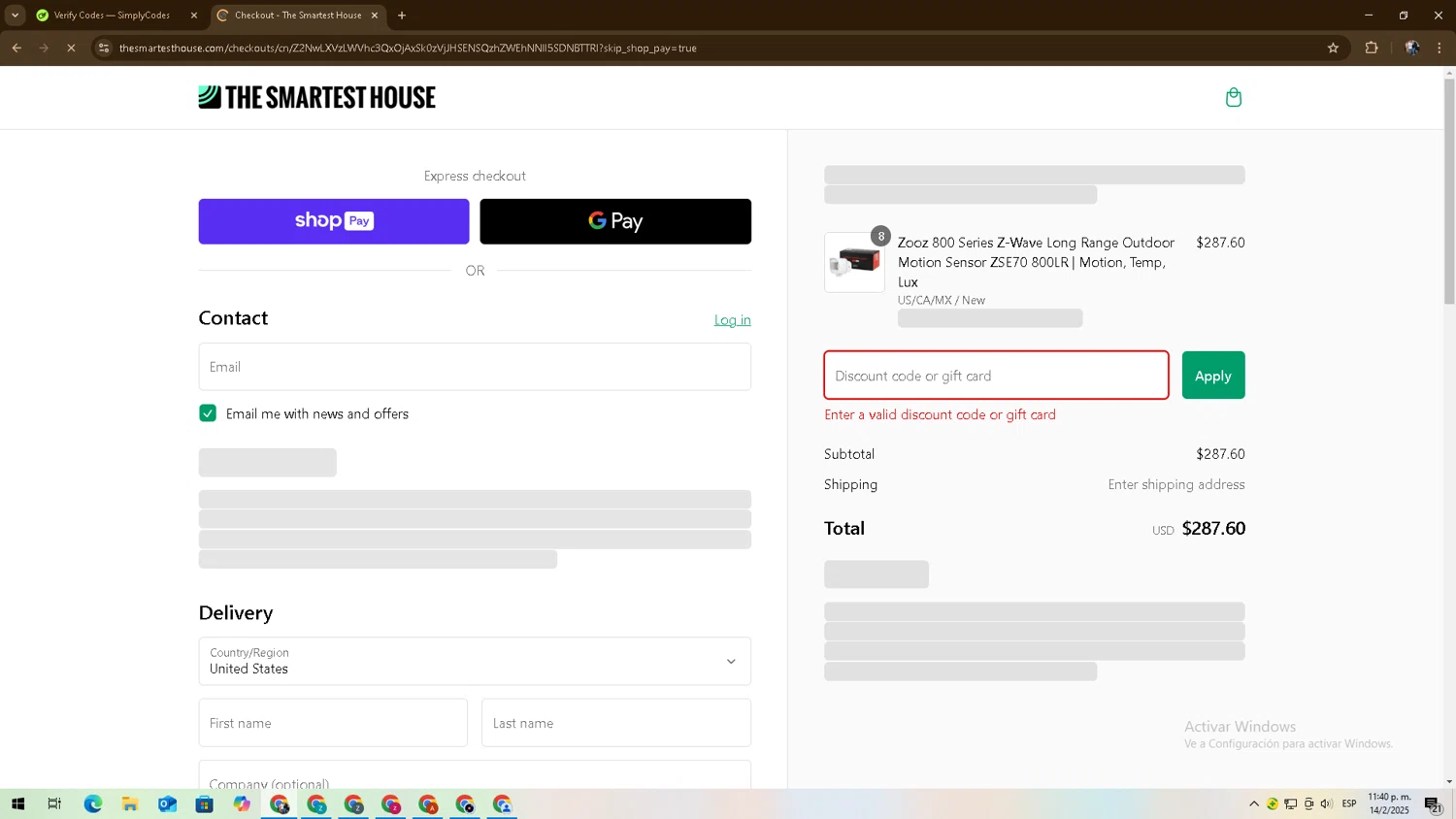 The Smartest House discount code screenshot showing code REALDEAL applied at The Smartest House checkout page. Uploaded by SimplyCodes community member zadquiel on Feb 15, 2025
