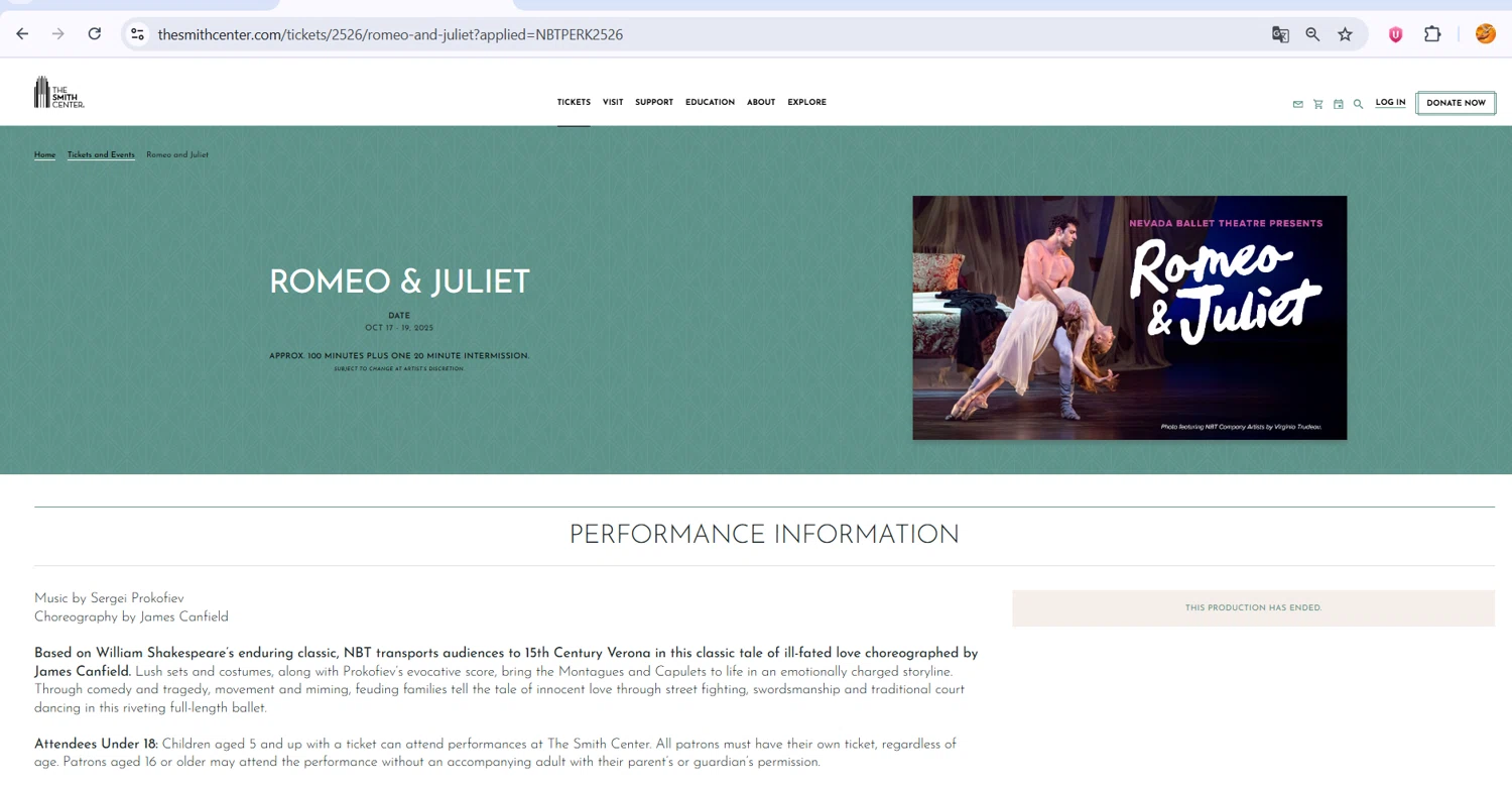 The Smith Center promo code screenshot showing code NBTPERK2526 applied at The Smith Center checkout page. Uploaded by SimplyCodes community member ingri96 on Nov 30, 2025