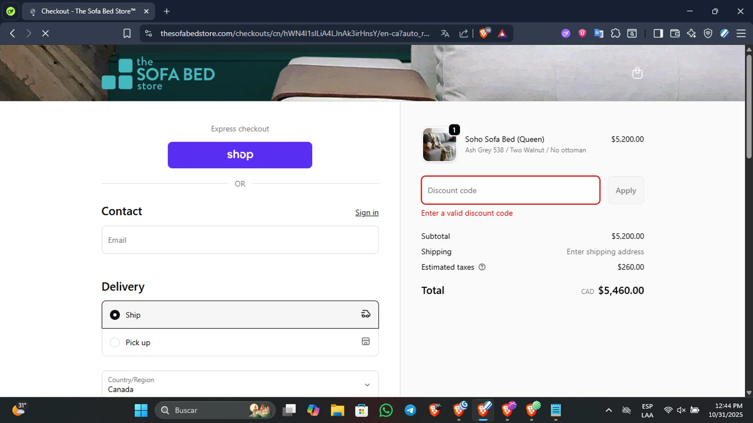 The Sofa Bed Store promo code screenshot showing code BOXINGDAY applied at The Sofa Bed Store checkout page. Uploaded by SimplyCodes community member QuestScholar3007 on Oct 31, 2025