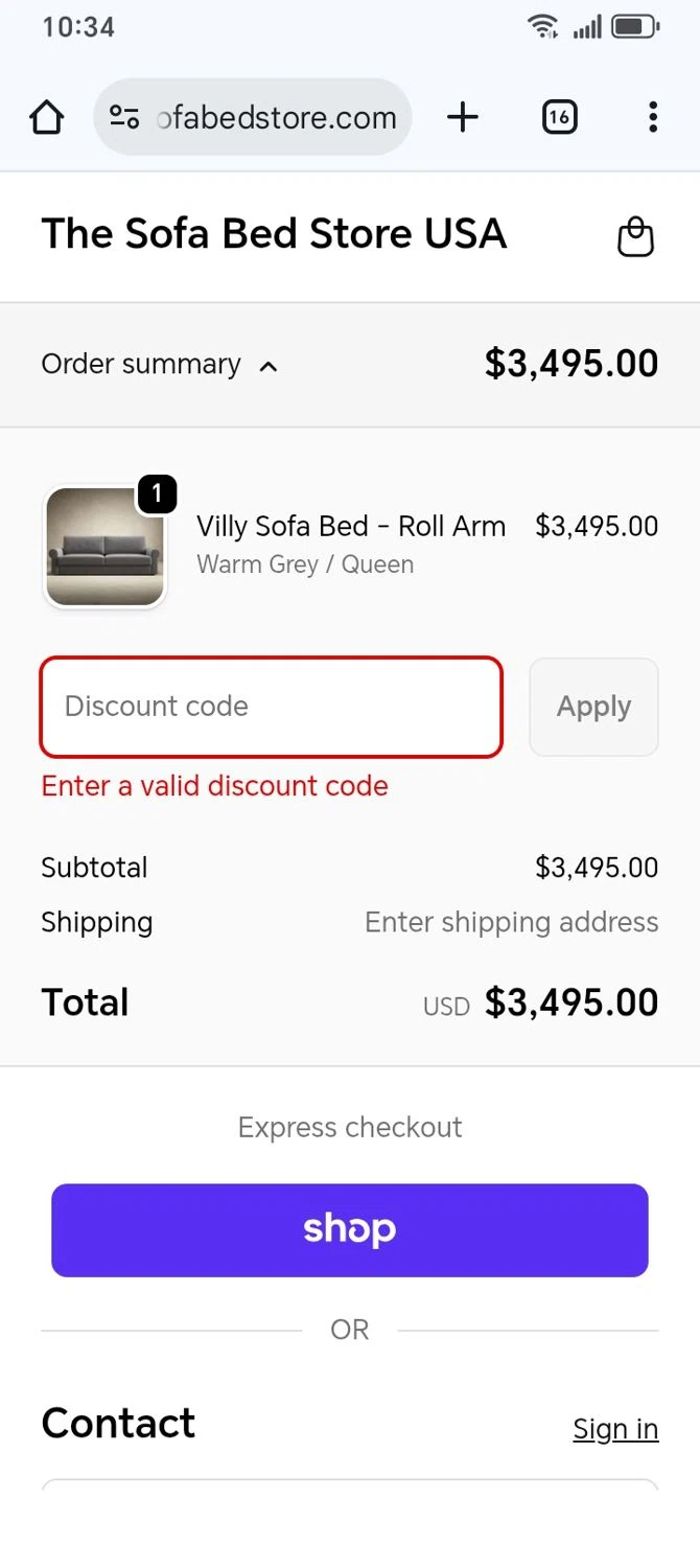 The Sofa Bed Store promo code screenshot showing code BLACKFRIDAY applied at The Sofa Bed Store checkout page. Uploaded by SimplyCodes community member franksanchez on Dec 9, 2025