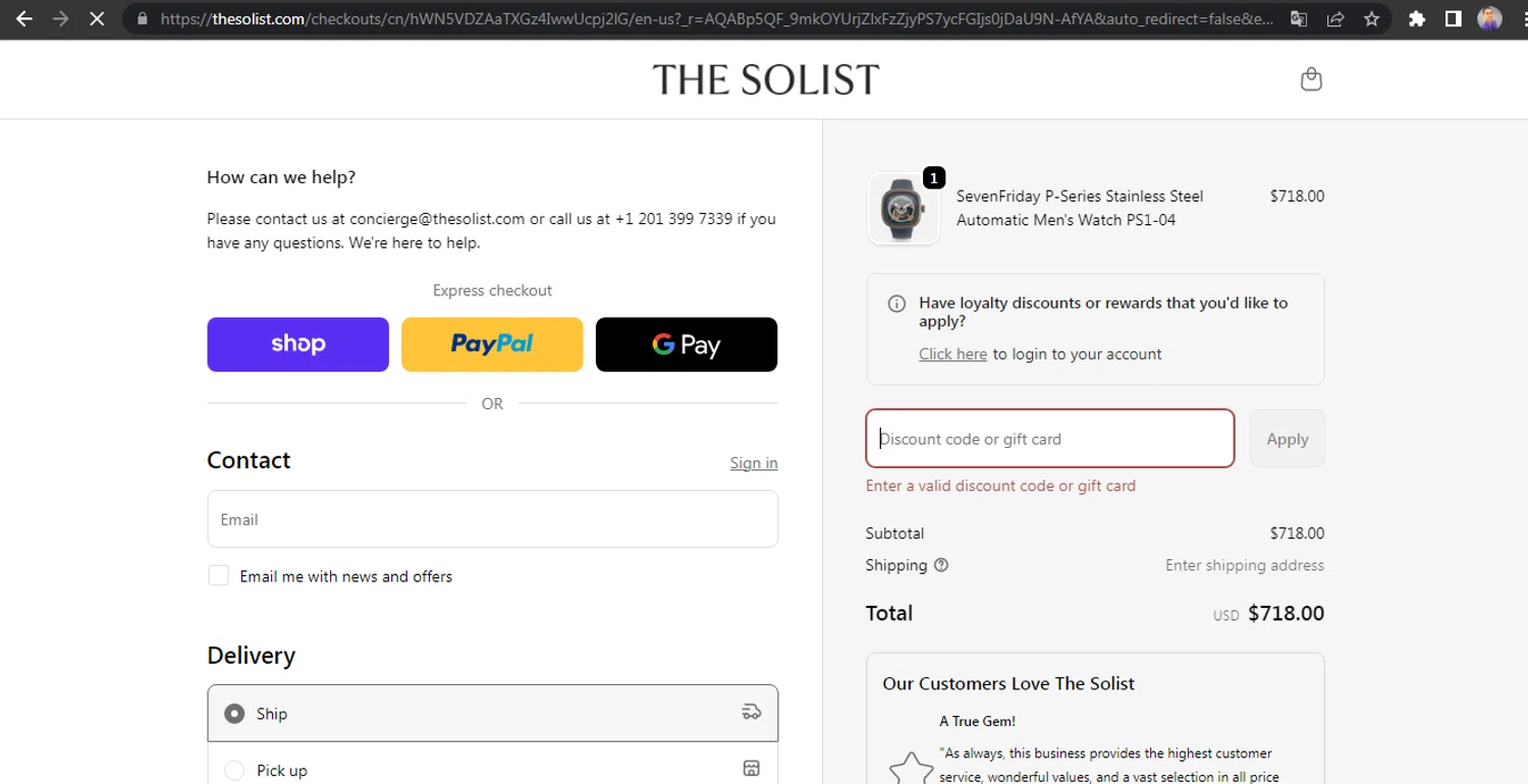 THE SOLIST promo code screenshot showing code WELCOME10 applied at THE SOLIST checkout page. Uploaded by SimplyCodes community member HUNTER1406 on Nov 20, 2025
