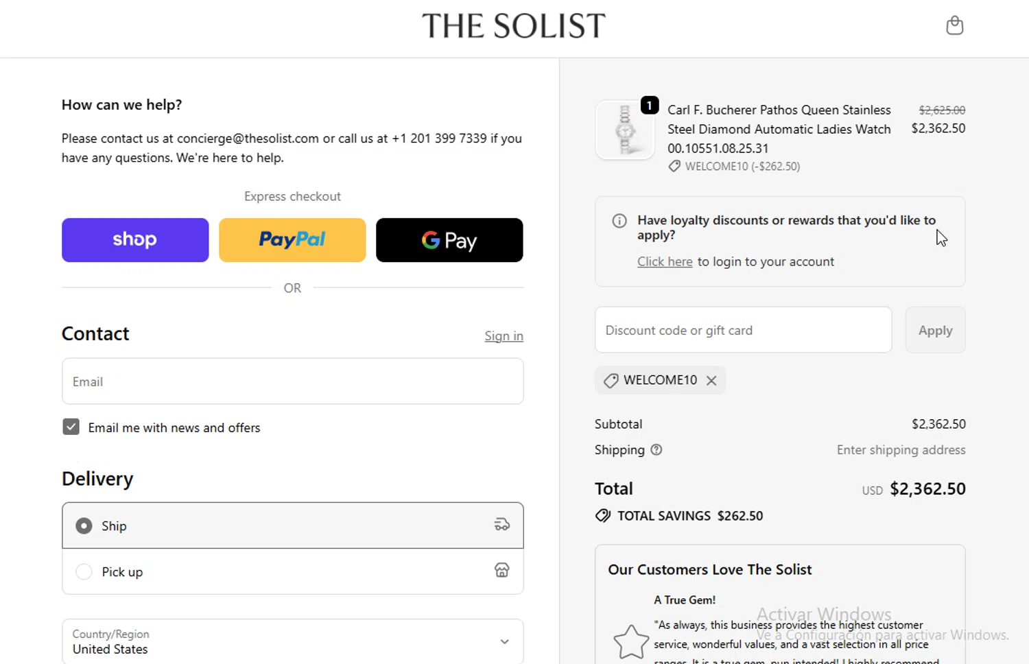 THE SOLIST promo code screenshot showing code WELCOME10 applied at THE SOLIST checkout page. Uploaded by SimplyCodes community member ligthYA on Oct 19, 2025