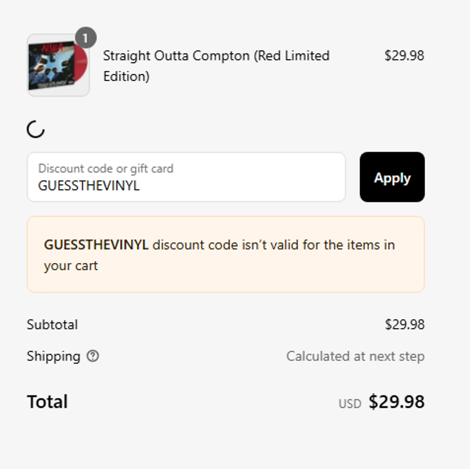 The Sound of Vinyl discount code screenshot showing code GUESSTHEVINYL applied at The Sound of Vinyl checkout page. Uploaded by SimplyCodes community member tumdre on Jul 21, 2025