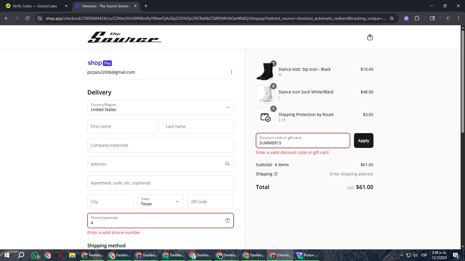 The Source Snowboard & Skate promo code screenshot showing code SUMMER15 applied at The Source Snowboard & Skate checkout page. Uploaded by SimplyCodes community member ExtraordinaryHunter3076 on Jul 12, 2025