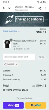 SAVE15 coupon verification screenshot