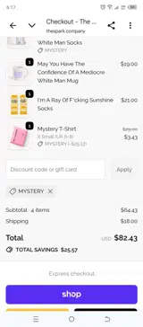 MYSTERY coupon verification screenshot