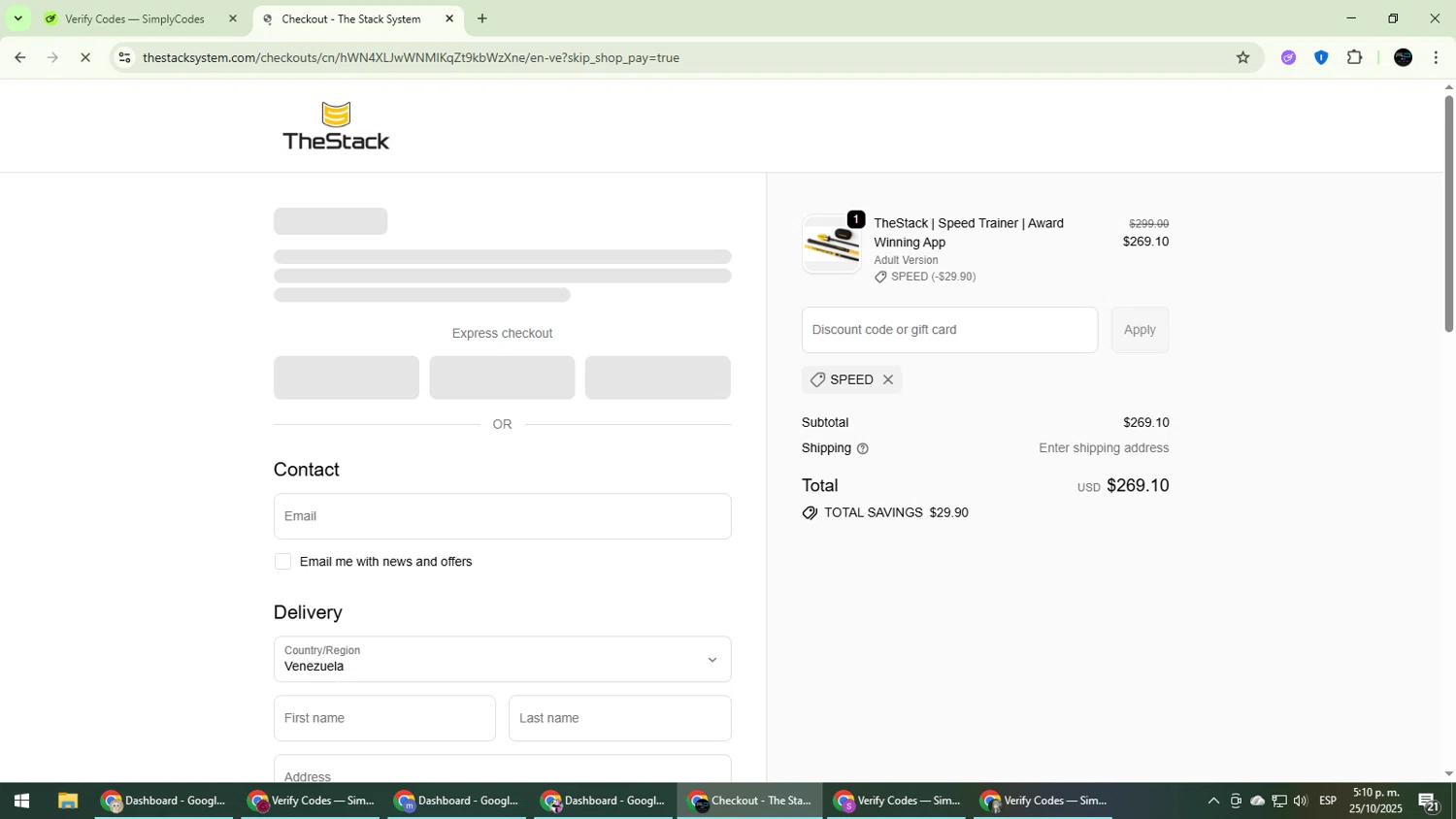 The Stack System discount code screenshot showing code SPEED applied at The Stack System checkout page. Uploaded by SimplyCodes community member CarmenVGR on Oct 25, 2025