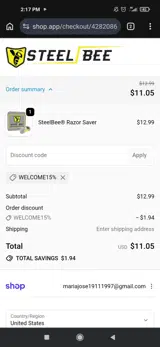 WELCOME15% coupon verification screenshot