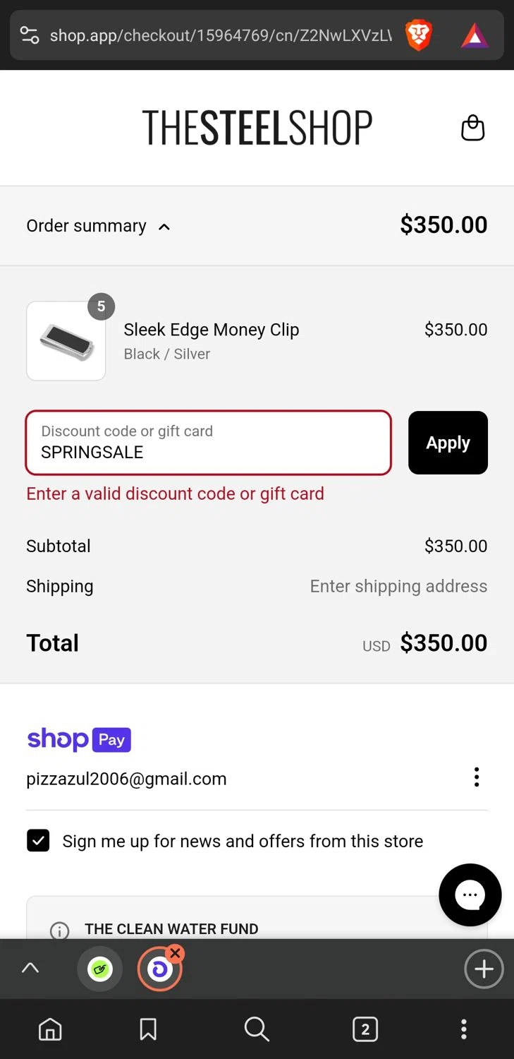 The Steel Shop discount code screenshot showing code SPRINGSALE applied at The Steel Shop checkout page. Uploaded by SimplyCodes community member xxdddd on Apr 22, 2025