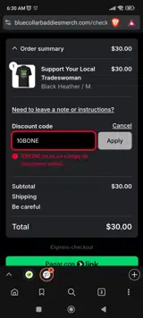 10BONE coupon verification screenshot