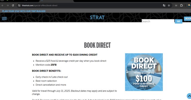 The STRAT Hotel checkout page showing The STRAT Hotel promo code box | Screenshot taken by SimplyCodes community member on Jun 10, 2025