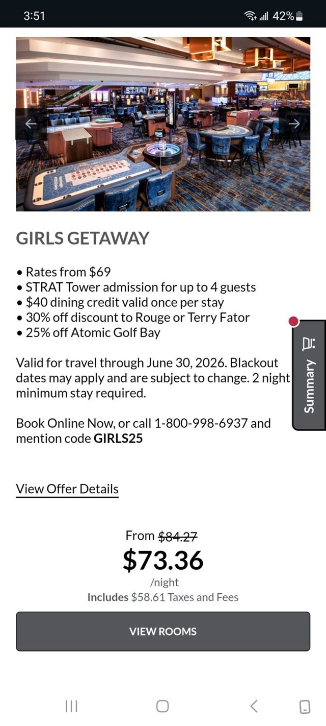 The STRAT Hotel checkout page showing The STRAT Hotel promo code box | Screenshot taken by SimplyCodes community member on Sep 1, 2025