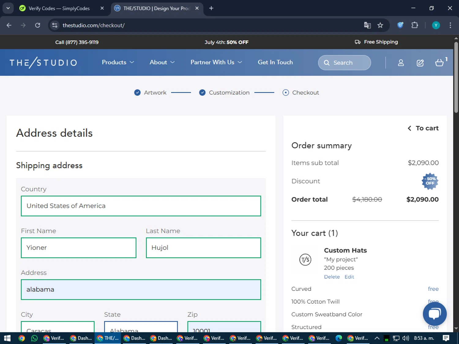 The/Studio checkout page showing The/Studio promo code box | Screenshot taken by SimplyCodes community member on Jul 3, 2025