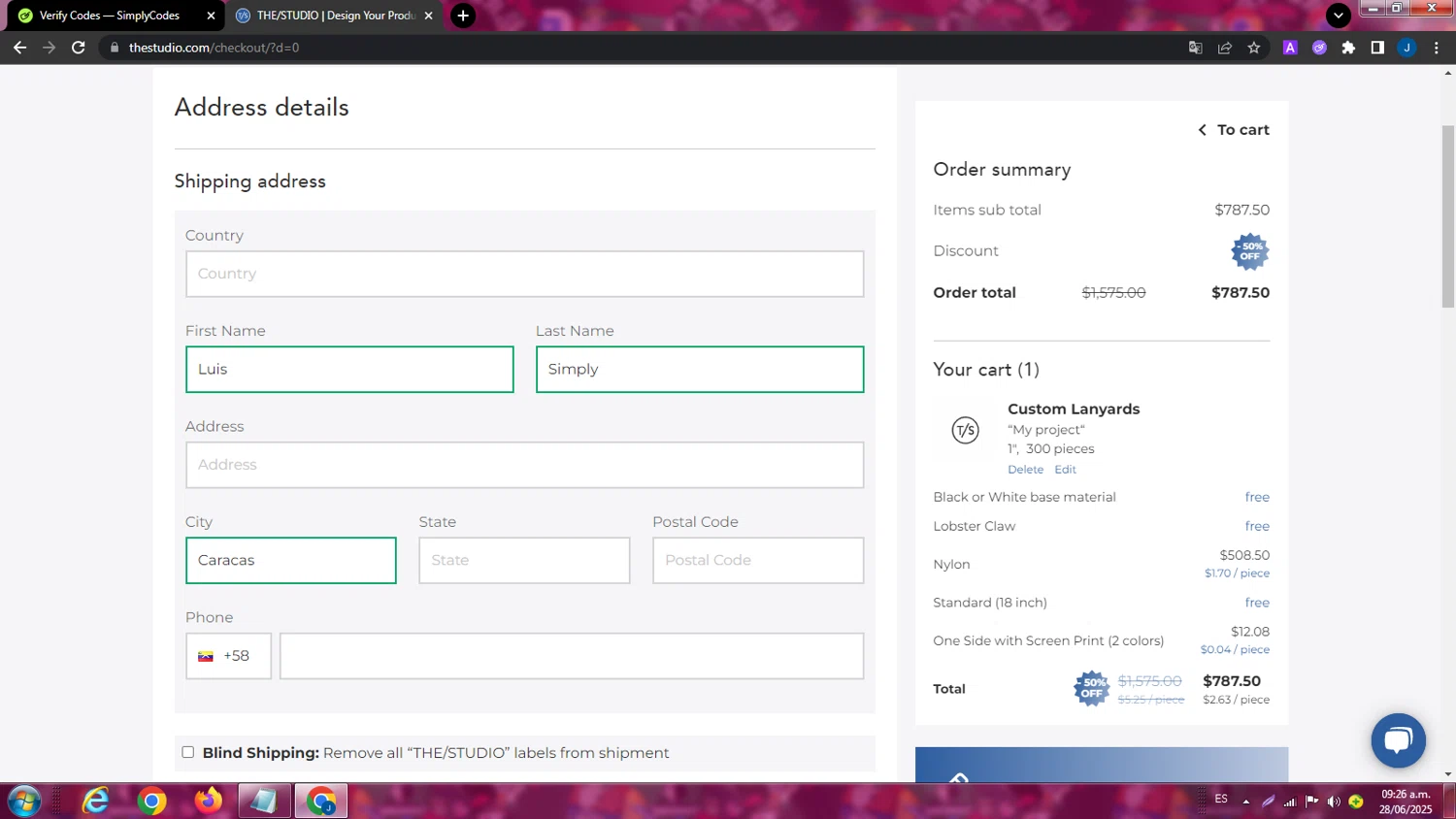 The/Studio checkout page showing The/Studio promo code box | Screenshot taken by SimplyCodes community member on Jun 28, 2025