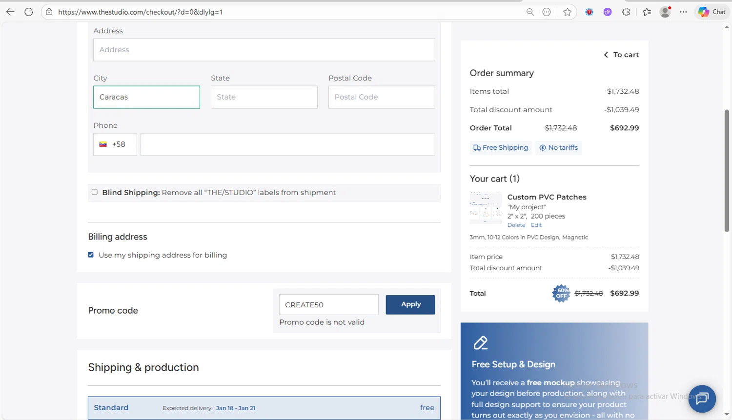 The/Studio promo code screenshot showing code CREATE50 applied at The/Studio checkout page. Uploaded by SimplyCodes community member Franco20 on Nov 26, 2025
