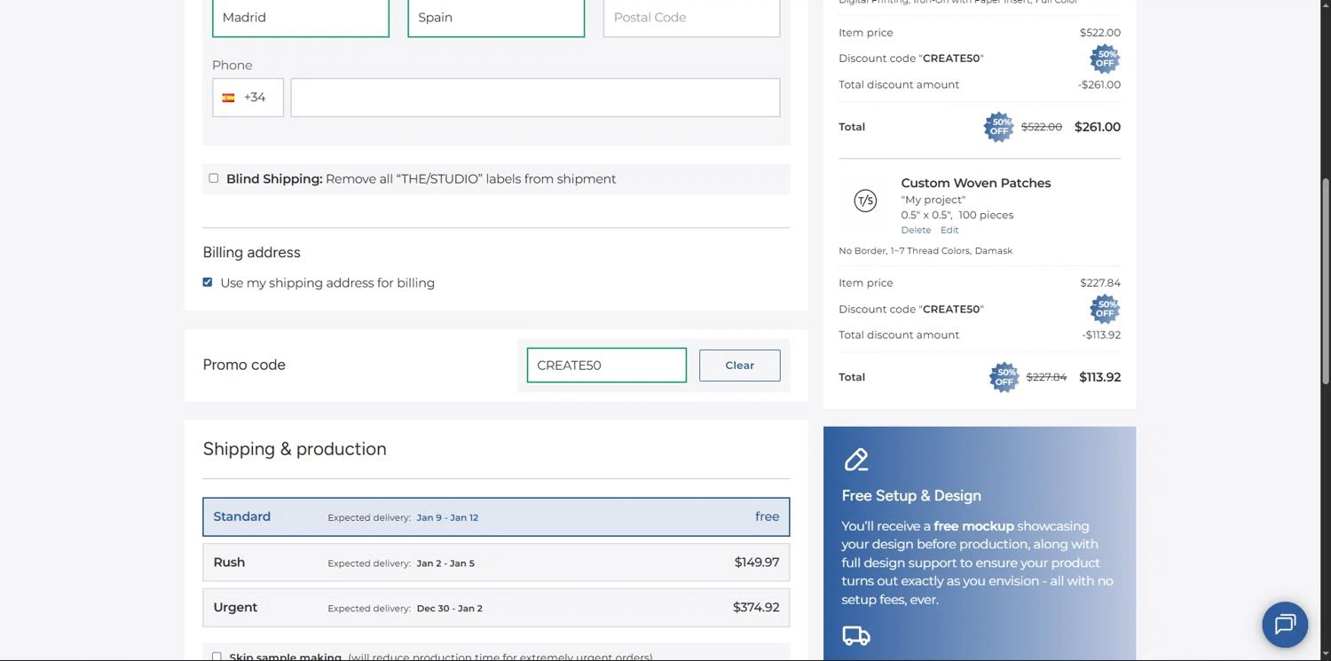 The/Studio promo code screenshot showing code CREATE50 applied at The/Studio checkout page. Uploaded by SimplyCodes community member Depressive on Dec 8, 2025