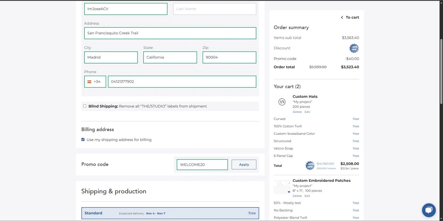 The/Studio promo code screenshot showing code WELCOME20 applied at The/Studio checkout page. Uploaded by SimplyCodes community member Depressive on Aug 4, 2025