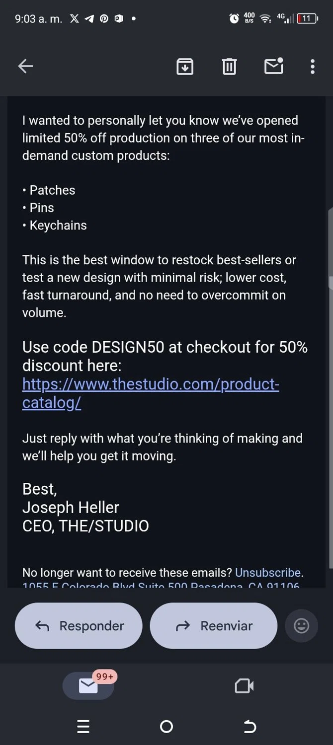 The/Studio promo code screenshot showing code DESIGN50 applied at The/Studio checkout page. Uploaded by SimplyCodes community member kellymoreno on Jan 21, 2026