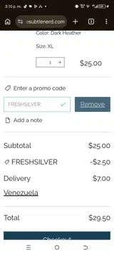 FRESHSILVER coupon verification screenshot