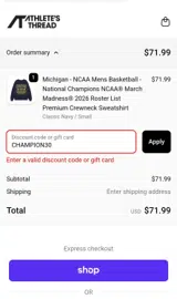 CHAMPION30 coupon verification screenshot