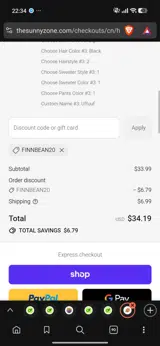 Finnbean20 coupon verification screenshot
