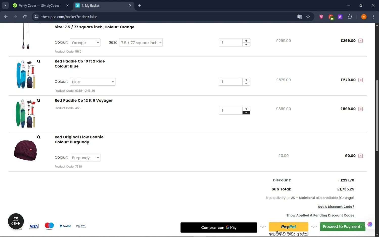 The SUP Co. discount code screenshot showing code BF25RPC applied at The SUP Co. checkout page. Uploaded by SimplyCodes community member NobleScholar188 on Nov 21, 2025