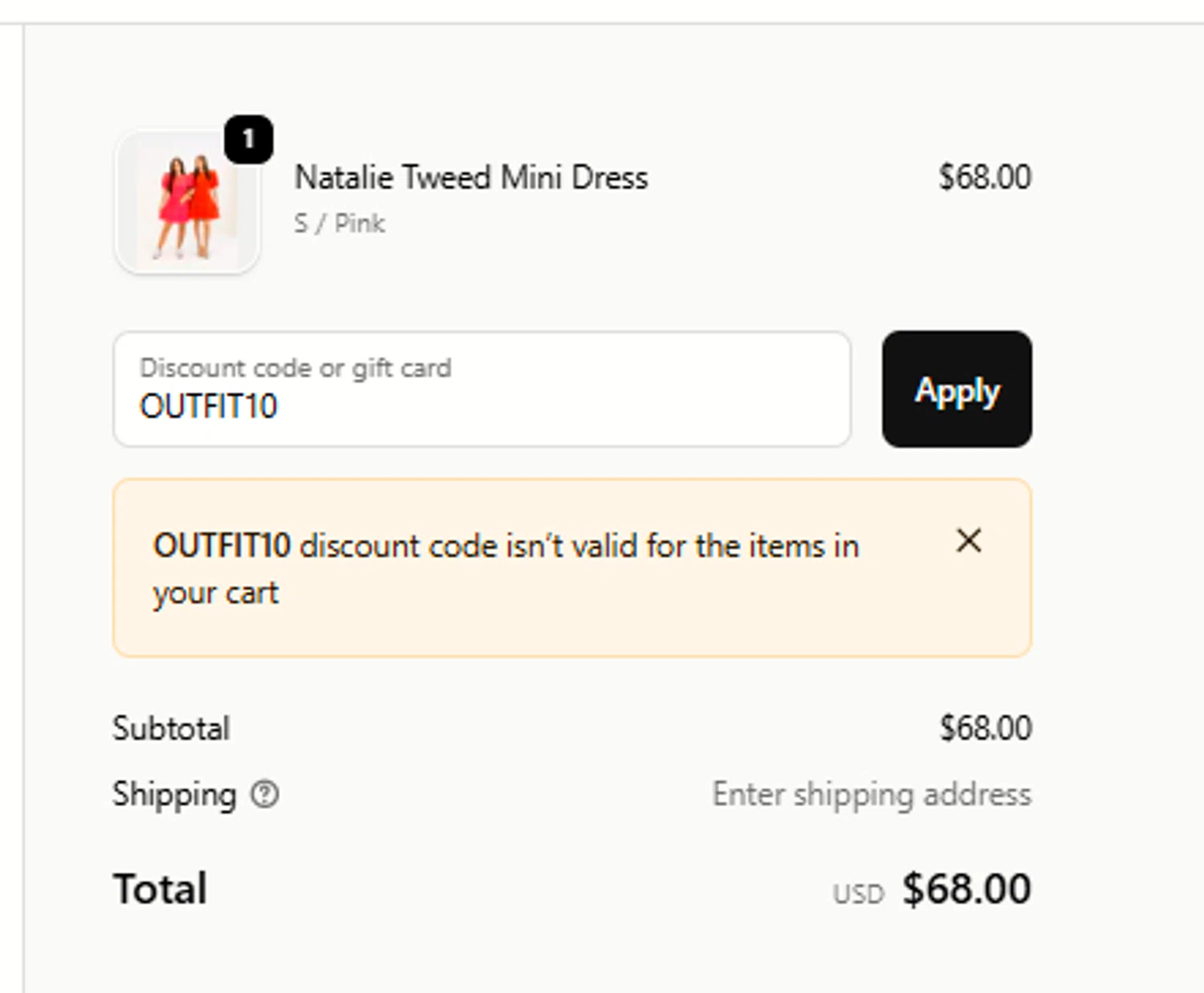 The Swank Company discount code screenshot showing code OUTFIT10 applied at The Swank Company checkout page. Uploaded by SimplyCodes community member a2d2c2d211 on Nov 15, 2025