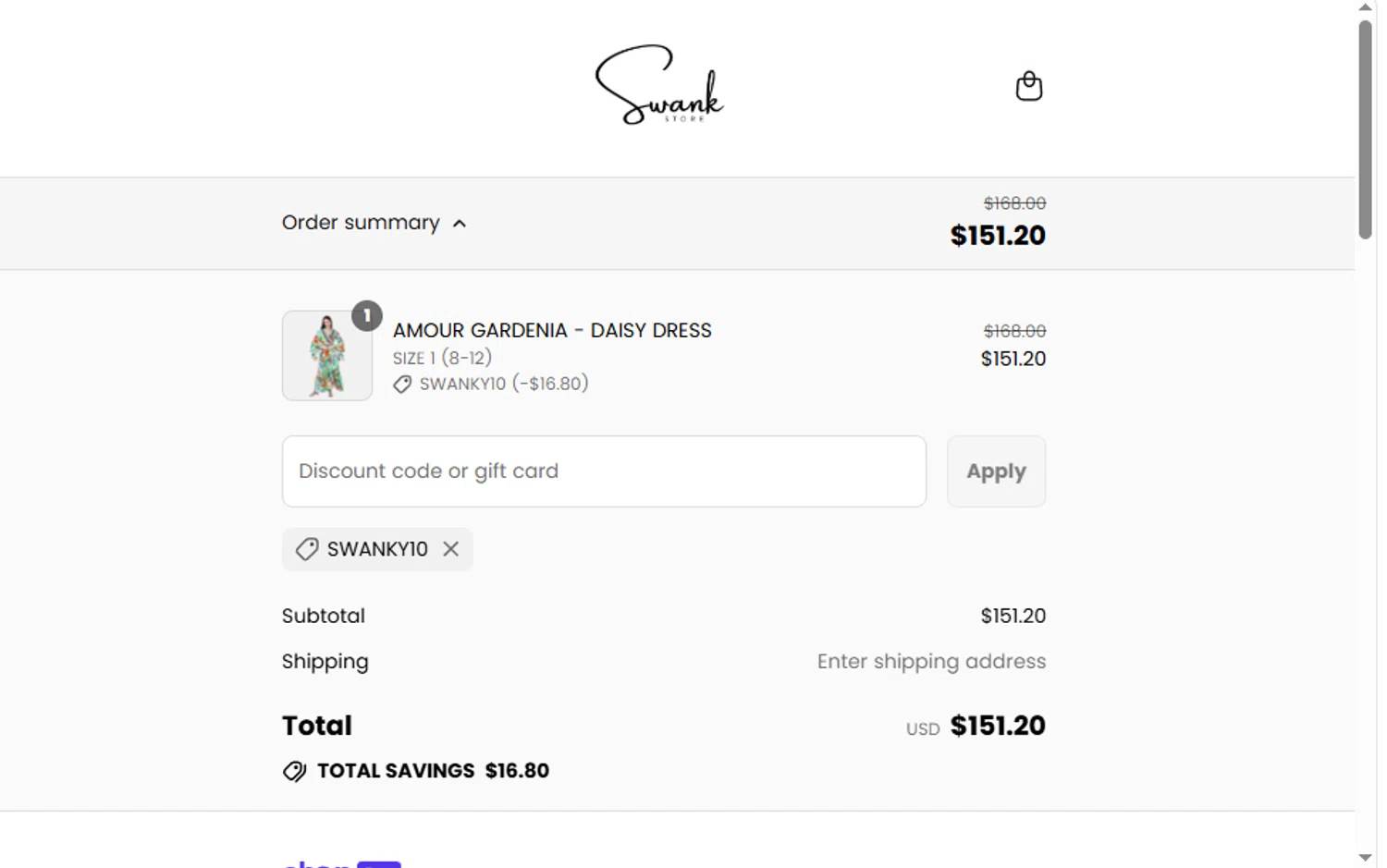 Bondi Resortwear checkout page showing Bondi Resortwear discount code box | Screenshot taken by SimplyCodes community member on Jul 5, 2025