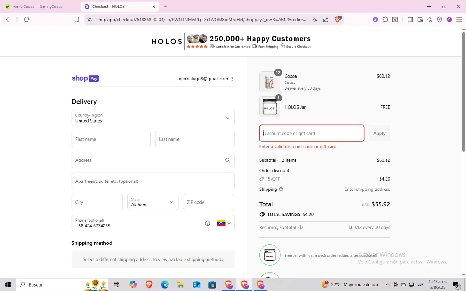Bondi Resortwear discount code screenshot showing code SWANKY10 applied at Bondi Resortwear checkout page. Uploaded by SimplyCodes community member godgod on Aug 3, 2025