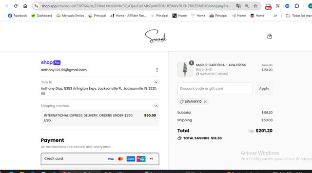 The Swank Store checkout page showing The Swank Store discount code box | Screenshot taken by SimplyCodes community member on Jul 5, 2025