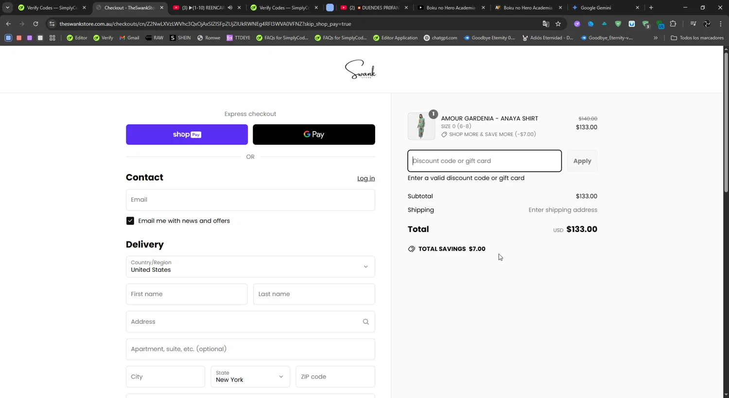 Bondi Resortwear discount code screenshot showing code ONEFREE applied at Bondi Resortwear checkout page. Uploaded by SimplyCodes community member Ryukyu on May 18, 2025