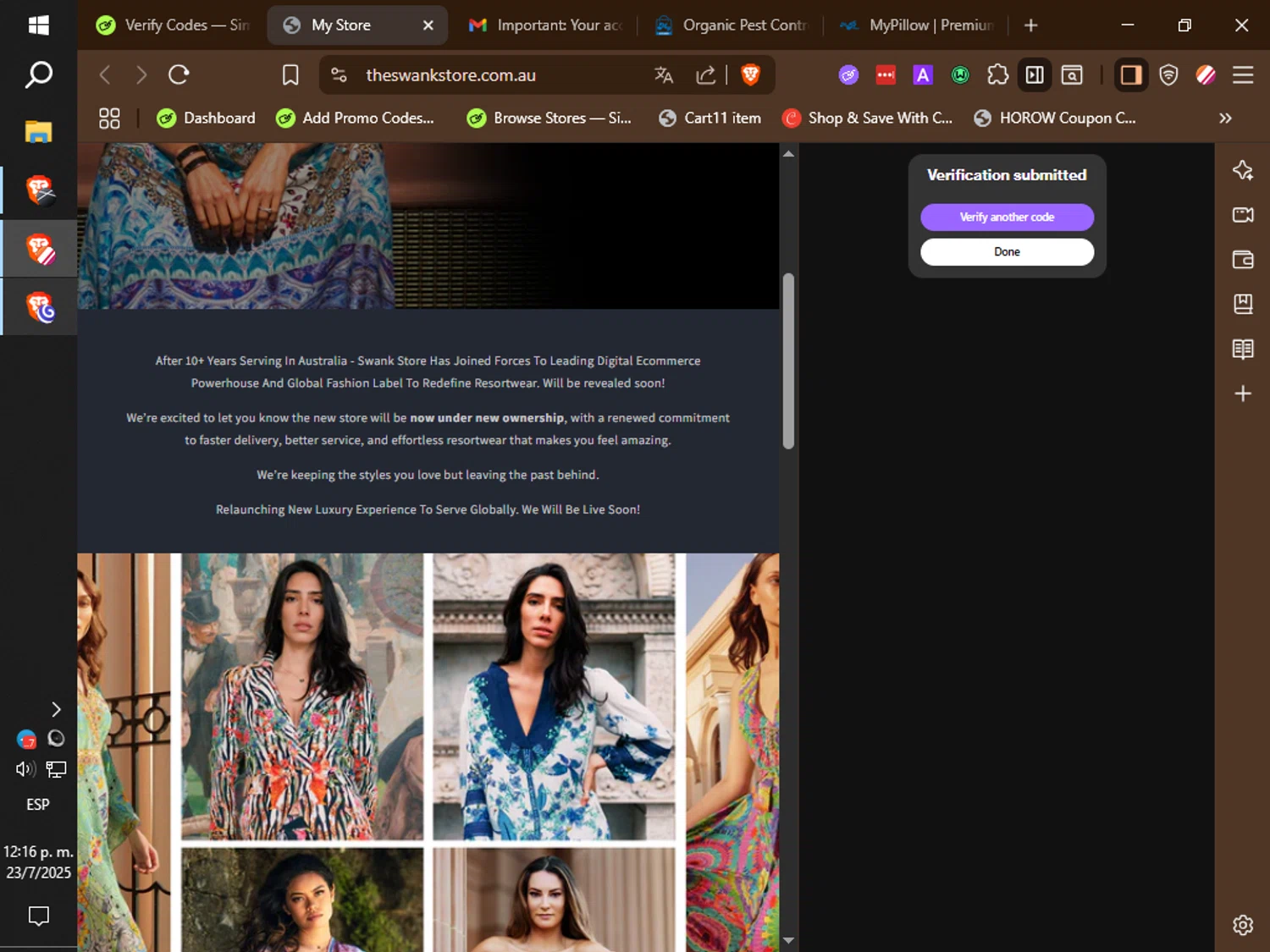 Bondi Resortwear discount code screenshot showing code welcome10 applied at Bondi Resortwear checkout page. Uploaded by SimplyCodes community member ilarrazaM3 on Jul 23, 2025